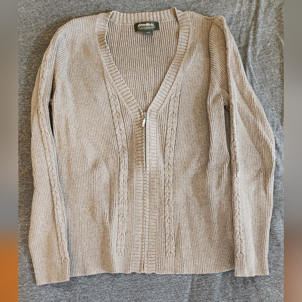 Eddie Bauer Women's Size XL Beige Zip Up Sweater